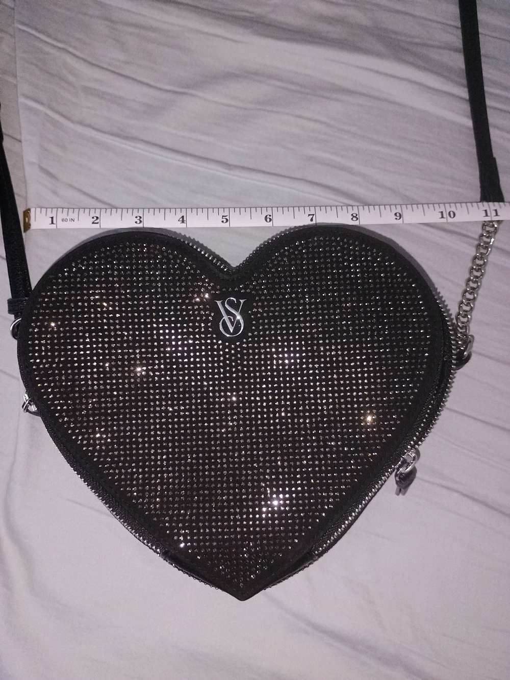 Victoria's Secret Black Rhinestone Heart Crossbody Bag
